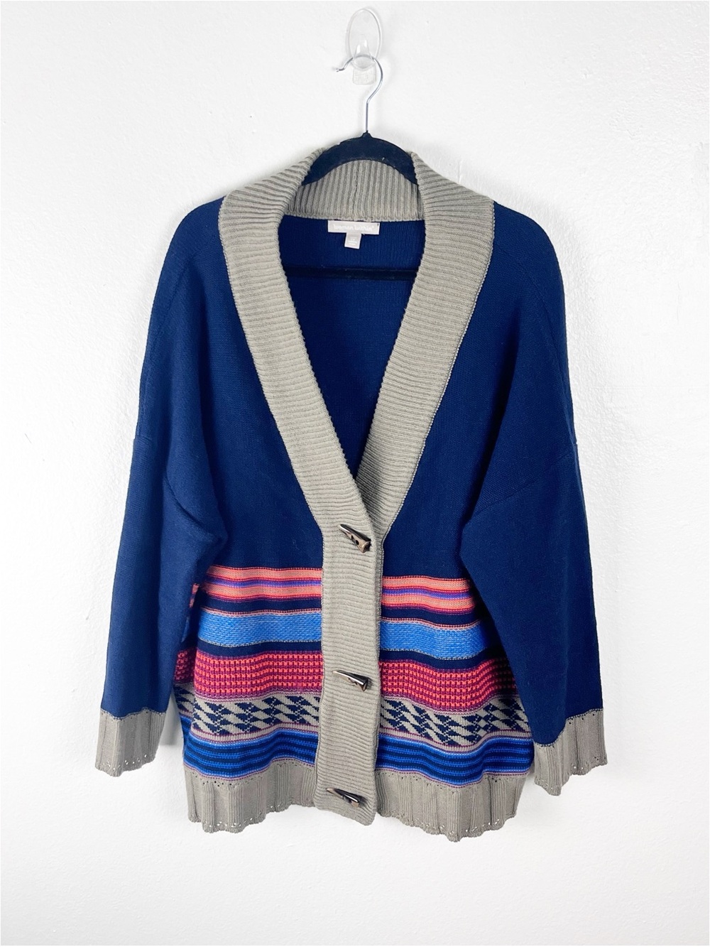 WOMAN WITHIN Toggle Button Front Ribbed Cuff Hem Aztec Print Cardigan Size 2X